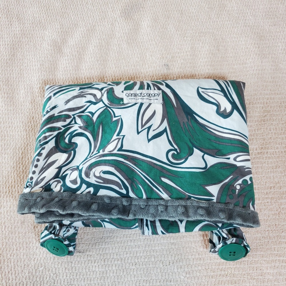Car Seat Canopy Green Grey Paisley Minky Dot Reversible Infant Car‎ Seat Cover